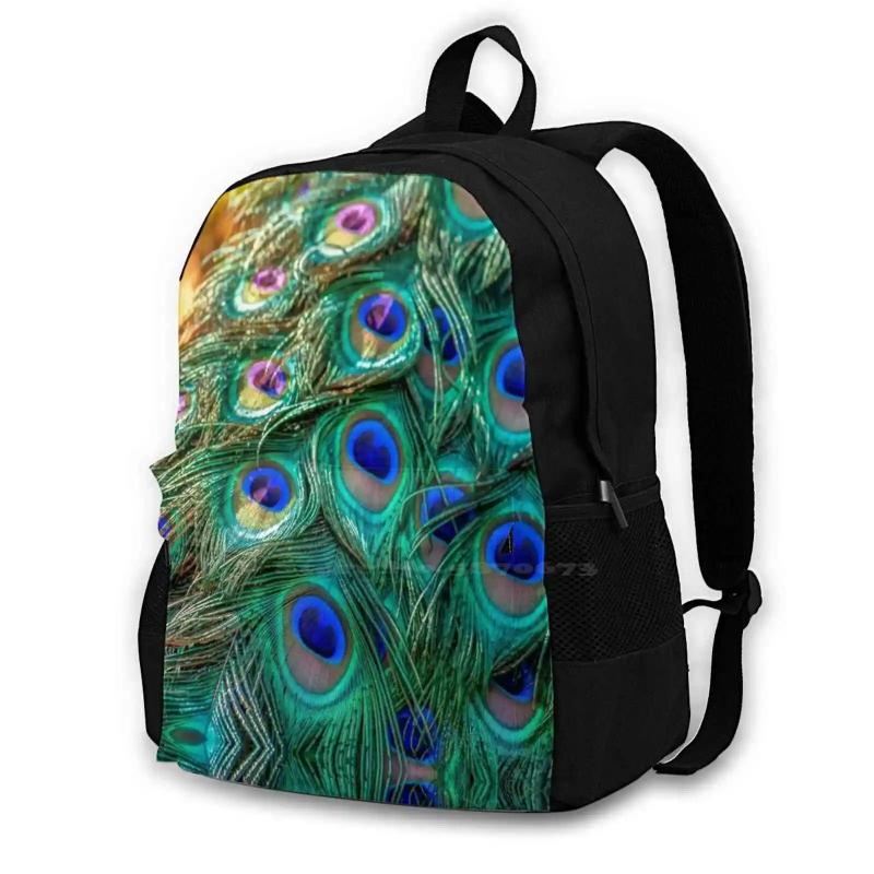 Peacock Feather School Bag Big Capacity Backpack Laptop 15 Inch