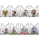 Women Drawstring Backpack Large Portable Wishing Girl Print