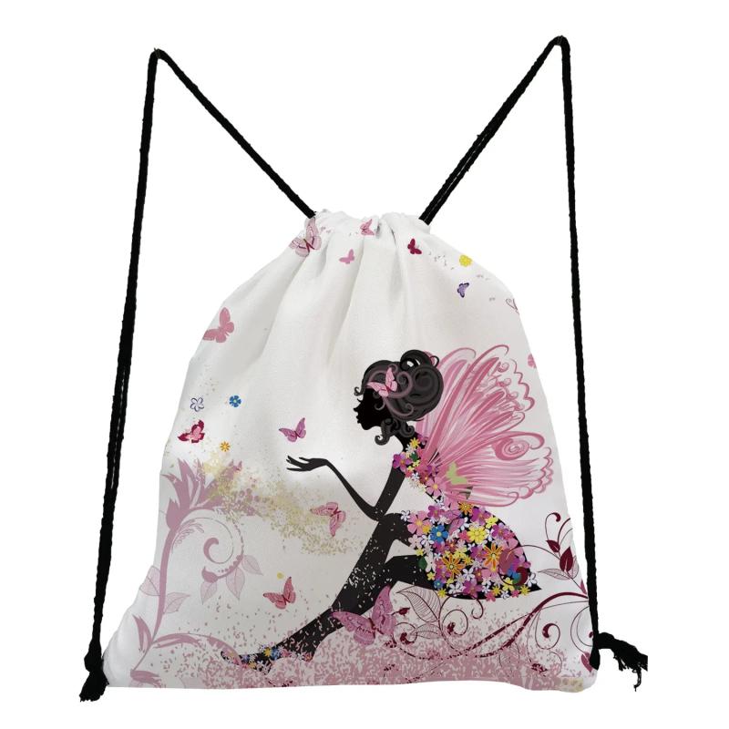 Women Drawstring Backpack Large Portable Wishing Girl Print