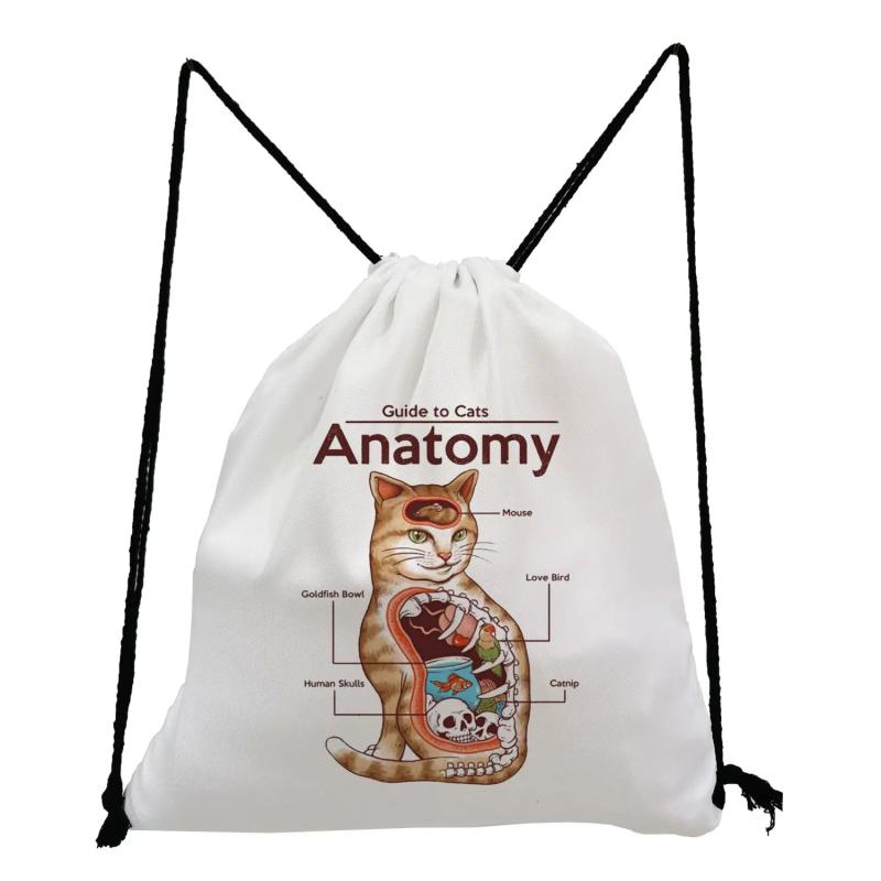 Japanese Style Samurai Cat Print Backpack Drawstring Shoes Bags