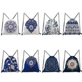 Floral Porcelain Geometry Backpack Drawstring Pocket