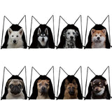 Drawstring Pocket Pug Dalmatian Husky Printed School Bag Backpack