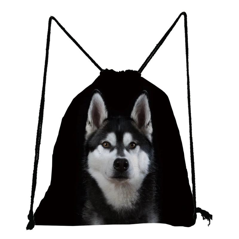 Drawstring Pocket Pug Dalmatian Husky Printed School Bag Backpack