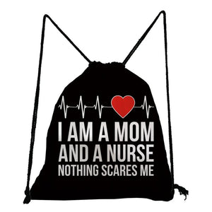 Cartoon Dentist Nurse Print Backpacks Drawstring Pocket