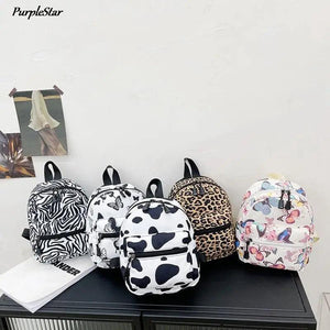 Women's Nylon Backpacks Butterfly Leopard Print Small Bag School Teen Girls