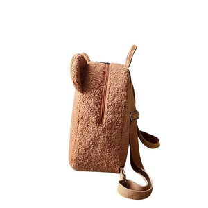 Women Girls Bear Ear Fleece Small Backpack Casual Warm Lambswool Daypack Bag