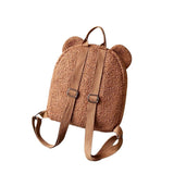 Women Girls Bear Ear Fleece Small Backpack Casual Warm Lambswool Daypack Bag