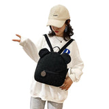 Women Girls Bear Ear Fleece Small Backpack Casual Warm Lambswool Daypack Bag