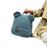Women Girls Bear Ear Fleece Small Backpack Casual Warm Lambswool Daypack Bag