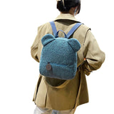 Women Girls Bear Ear Fleece Small Backpack Casual Warm Lambswool Daypack Bag