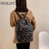 Quilted Cotton-Padded Backpack Nylon Rhombic Lattice Women's Bag