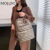 Quilted Cotton-Padded Backpack Nylon Rhombic Lattice Women's Bag