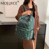 Quilted Cotton-Padded Backpack Nylon Rhombic Lattice Women's Bag