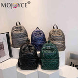 Quilted Cotton-Padded Backpack Nylon Rhombic Lattice Women's Bag