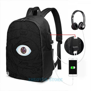 Funny Graphic Print BAD BUNNY USB Charge Backpack Men Women Travel Laptop Bag