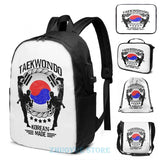 Taekwondo Martial Art Sport Kick Shirt USB Charge Backpack Men School Bags