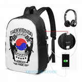 Taekwondo Martial Art Sport Kick Shirt USB Charge Backpack Men School Bags