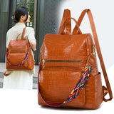 Vintage PU Leather Backpack Crocodile Pattern Shoulder Bag Women Style