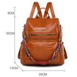 Vintage PU Leather Backpack Crocodile Pattern Shoulder Bag Women Style
