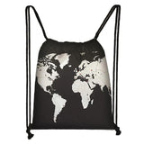 World Map Print Backpack Drawstring Bag Softback Shoulder Bag