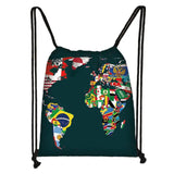 World Map Print Backpack Drawstring Bag Softback Shoulder Bag