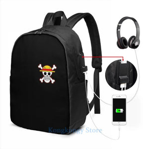 Funny Graphic One Piece USB Backpack Men Women Travel Laptop Bag