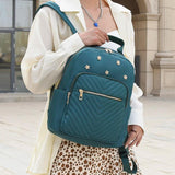 Flower Leather Women's Backpack Rhombus Pattern Student Schoolbag