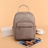 Flower Leather Women's Backpack Rhombus Pattern Student Schoolbag