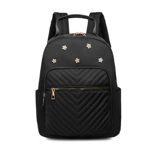 Flower Leather Women's Backpack Rhombus Pattern Student Schoolbag