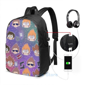 Funny Eddsworld USB Charge Backpack School Travel Laptop Bag