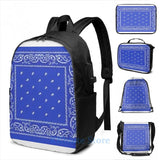 Funny Graphic Print Bandana USB Charge Backpack for Men and Women