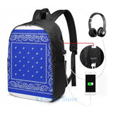 Funny Graphic Print Bandana USB Charge Backpack for Men and Women