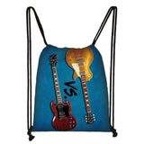 Guitar Music Notes Backpack Drawstring Bag for Travel
