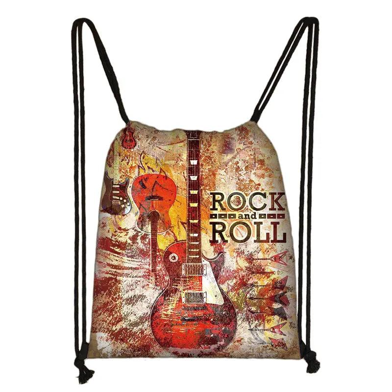 Guitar Music Notes Backpack Drawstring Bag for Travel