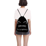Cat Printing Drawstring Bag Sports Waterproof Backpack Bundle Pocket