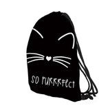 Cat Printing Drawstring Bag Sports Waterproof Backpack Bundle Pocket