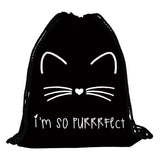 Cat Printing Drawstring Bag Sports Waterproof Backpack Bundle Pocket