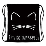 Cat Printing Drawstring Bag Sports Waterproof Backpack Bundle Pocket