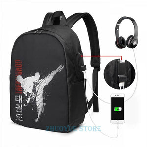 Funny Graphic Taekwondo USB Charge Backpack for School and Travel