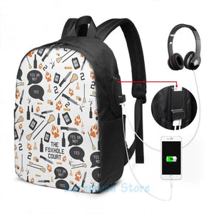 Funny Foxhole Court Pattern USB Charge Backpack Men School Women Bag