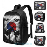 Taekwondo Mountain Fighter Vintage 2 USB Charge Backpack Men School Travel Bag
