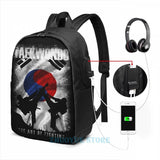 Taekwondo Mountain Fighter Vintage 2 USB Charge Backpack Men School Travel Bag