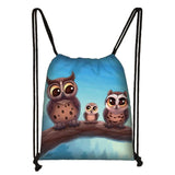 Owl Print Backpack Travel Bag Boys Girls Canvas Drawstring Bags