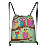 Owl Print Backpack Travel Bag Boys Girls Canvas Drawstring Bags