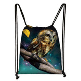 Owl Print Backpack Travel Bag Boys Girls Canvas Drawstring Bags
