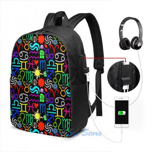 Homestuck Pattern USB Charge Backpack School Travel Laptop Bag