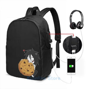 Chibi Jeff the Killer USB Charge Backpack Men Women Travel Laptop Bag