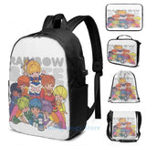 Rainbow Brite USB Charge Backpack Men Women Travel Laptop Bag