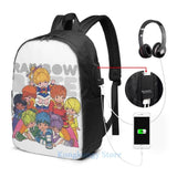 Rainbow Brite USB Charge Backpack Men Women Travel Laptop Bag