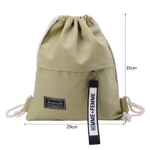 Women Canvas Drawstring Backpack Solid Letter Pattern String Closure Knapsack